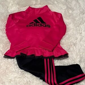 Stylish Adidas kids hot pink jogging set. Elastic waist and ankle.